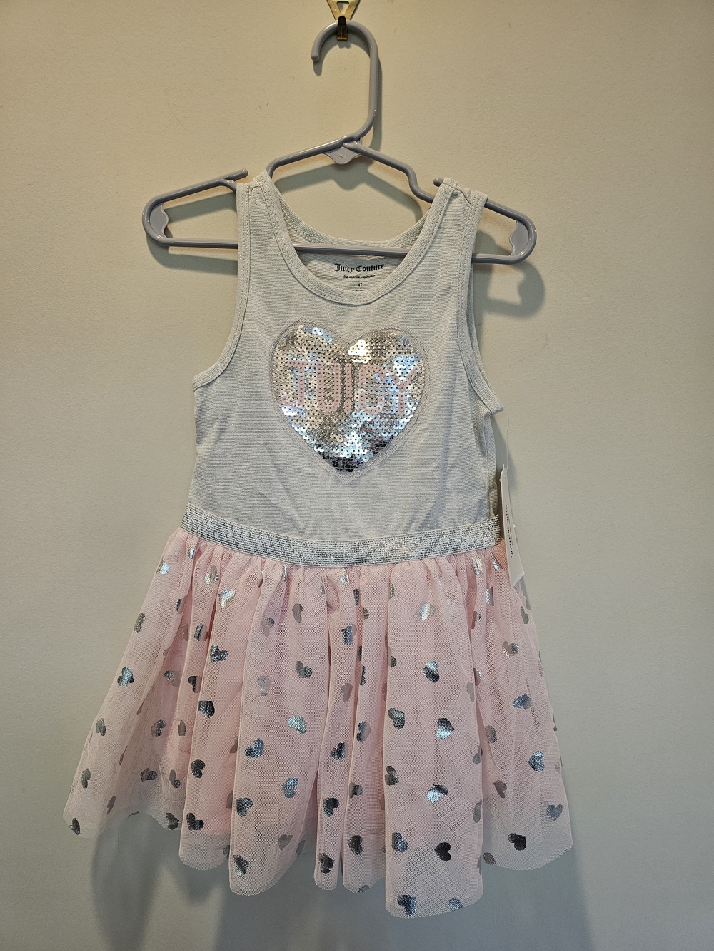 Juicy Couture Girls' Pink & Silver Sequin Heart Dress